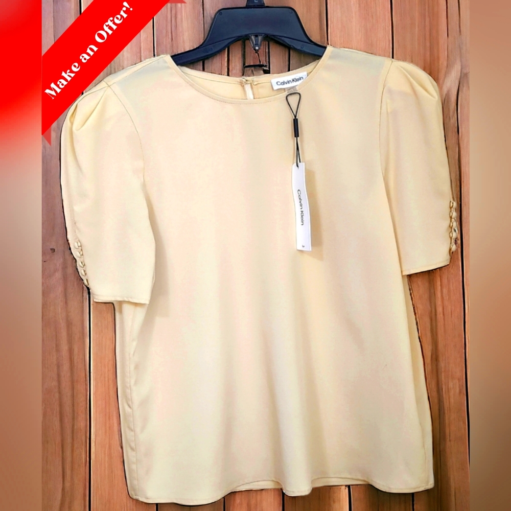 Calvin Klein Top! Brand New! Lightweight with Buttoned Sleeves, 2-Sizes: L